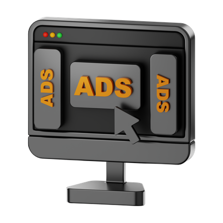 Clic en anuncio de página web de computadora premium  3D Icon