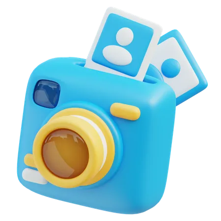3 D Blue Camera With Yellow Accents And Picture Ejection 3D Icon