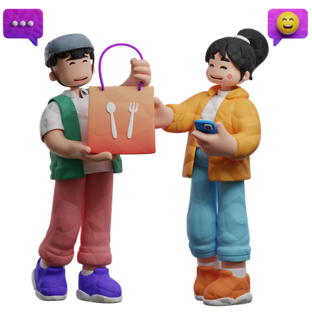 Client acceptant la livraison de nourriture  3D Illustration