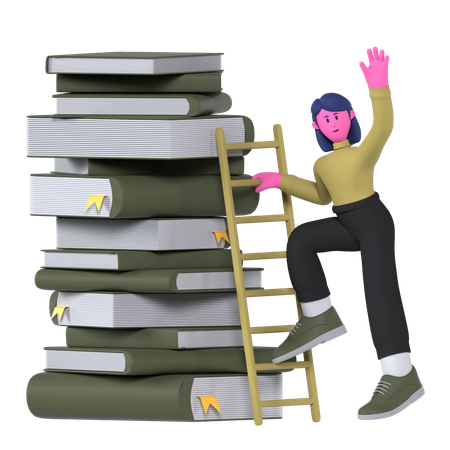Climbing Stacks of books with ladder  3D Icon