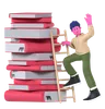 Climbing Stacks of books with ladder