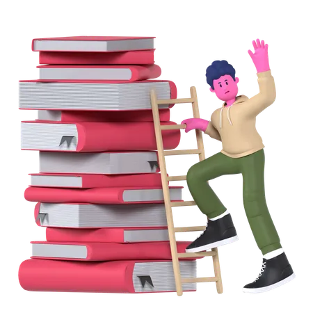 Climbing Stacks of books with ladder  3D Icon