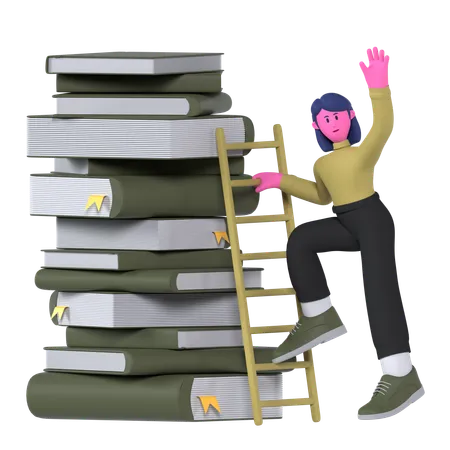 Climbing Stacks of books with ladder  3D Icon