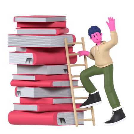 Climbing Stacks of books with ladder  3D Icon