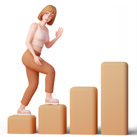 Climbing to Success Young Woman Scaling a Graph  3D Illustration