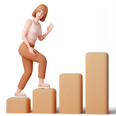 Climbing to Success Young Woman Scaling a Graph  3D Illustration