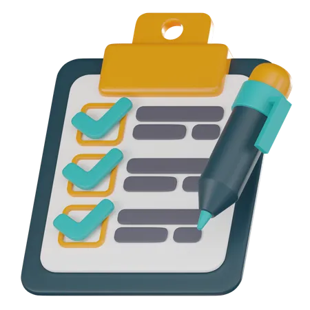 Checklist Clipboard And Pen Ideal For Organizing Tasks Managing Schedules And Maximizing Efficiency In Office Settings 3 D Render Illustration 3D Icon