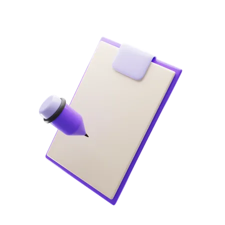 3 D Clipboard With Purple Pencil 3D Icon
