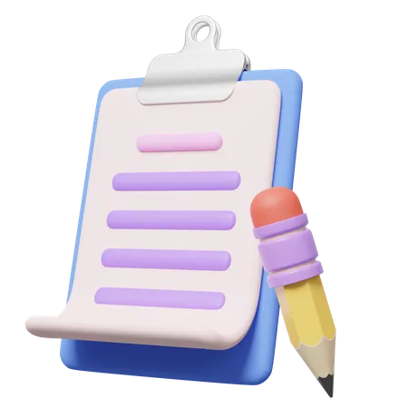 3 D Clipboard White Sheet And Pencil Floating On Transparent Copywriting Notepad Writing On Document Note Taking Project Plan Concept Cartoon Icon Minimal Style 3 D Render 3D Icon