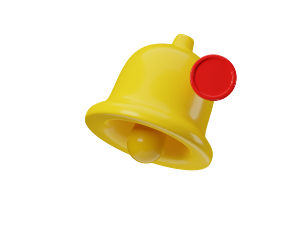 Cloche de notification avec nouveau message rouge  3D Illustration