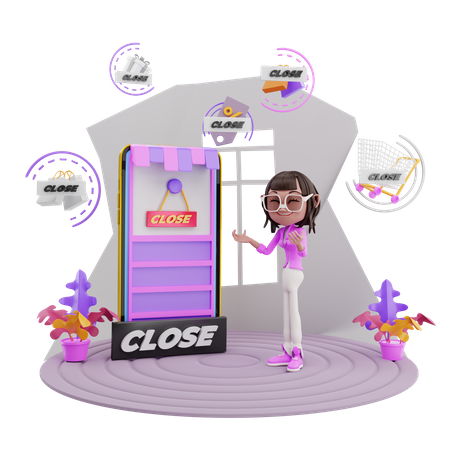 Closed Shopping Store 3D Illustration