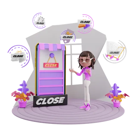 Closed Shopping Store  3D Illustration