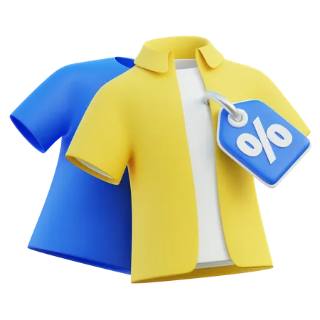 3 D Illustration Of Shirt With Blue Discount Tag Indicating Sale 3D Icon