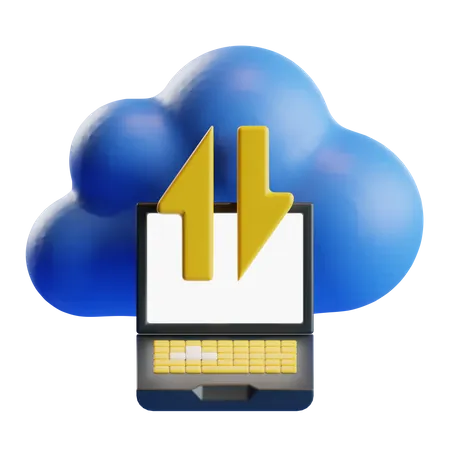 3 D Cloud And Laptop With Sync Or Synchronize Arrows 3D Icon