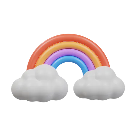 Colorful Rainbow With Cloud 3 D Illustration 3D Icon