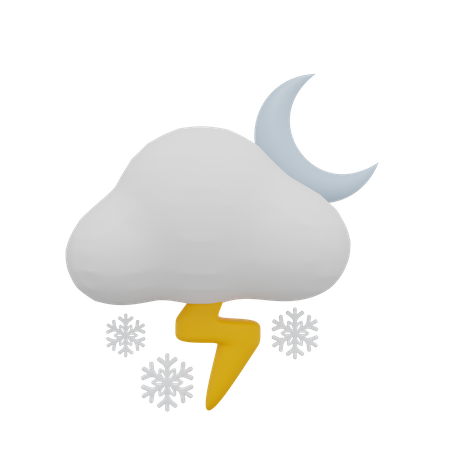Cloud Blizzard Storm Thunder Night Moon Weather  3D Icon