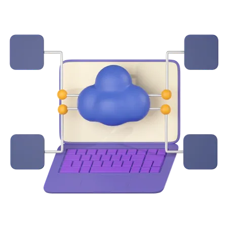 Cloud Data On Laptop With Page Data Analysis Web Development Concept Website Coding Web Page 3 D Render Illustration 3D Icon