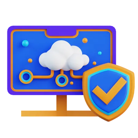 Cloud Computing System Protection  3D Icon