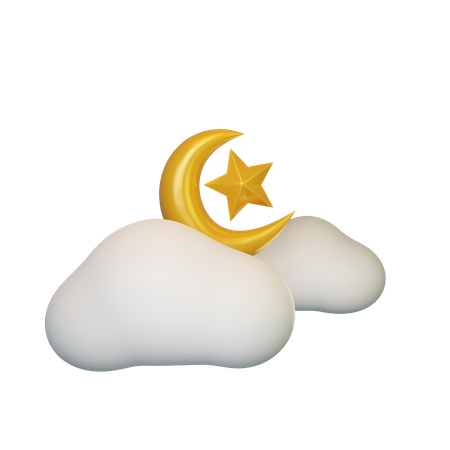 Cloud Crescent And Star  3D Illustration