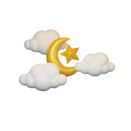 Cloud Crescent And Star  3D Illustration