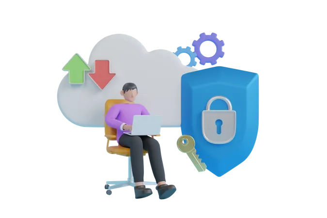 Cloud Data Protection 3D Illustration
