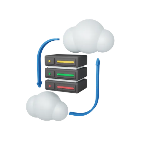 3 D Rendering Cloud Database Concept With Cloud Arrow And Colorful Server Useful For Server IT 3D Illustration