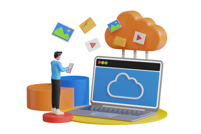 Cloud Files transfer process  3D Illustration