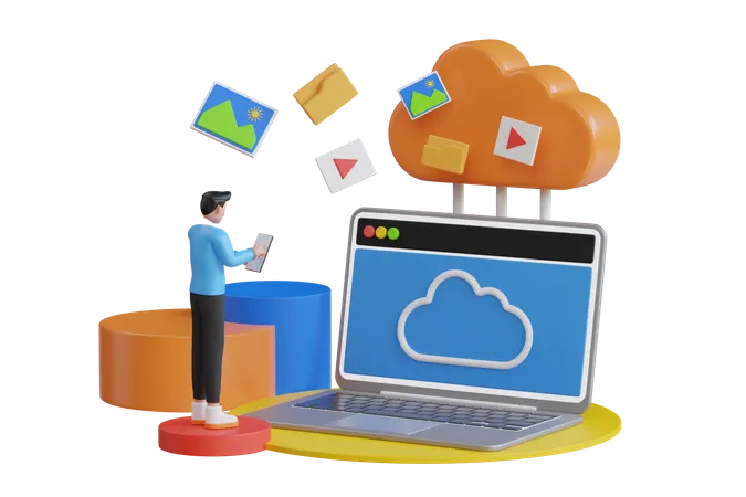 Cloud Files transfer process  3D Illustration