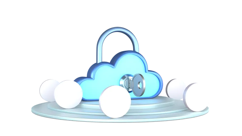 Cloud Lock With Key 3D Illustration