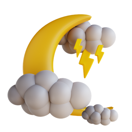 Cloud Moon With Lightning  3D Illustration