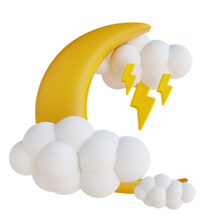 Cloud Moon With Lightning  3D Illustration