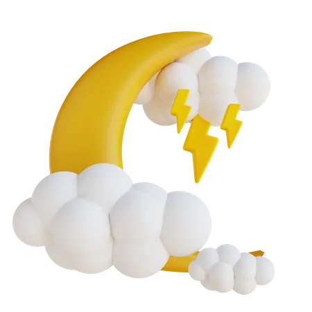 Cloud Moon With Lightning  3D Illustration