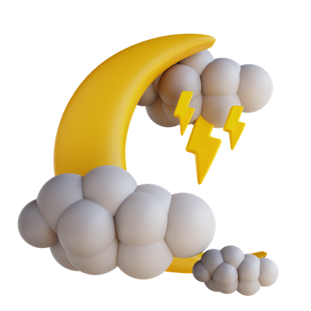 Cloud Moon With Lightning 3D Illustration