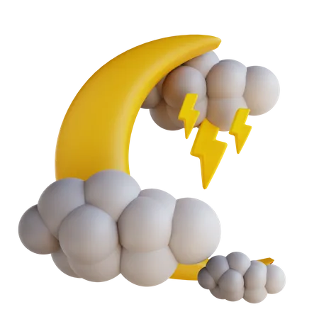 Cloud Moon With Lightning  3D Illustration