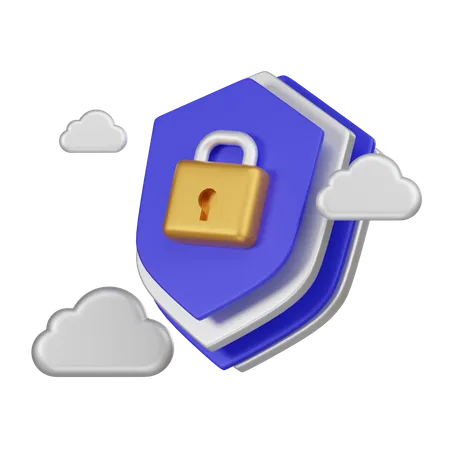 Secure Your Projects With A 3 D Cloud Protection Shield Lock Abstract Icon Ideal For Web Presentations And Tech Designs Symbolizing Advanced Cloud Security Elevate Your Visuals With Modern Sophistication 3D Icon