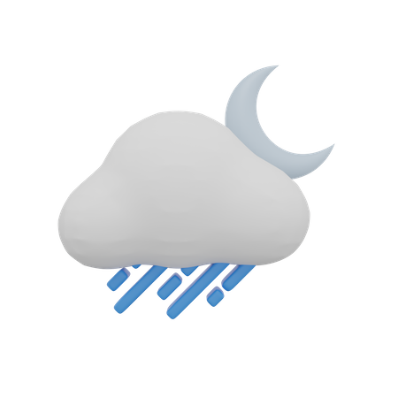 Cloud Rain Storm Night Moon Weather  3D Icon