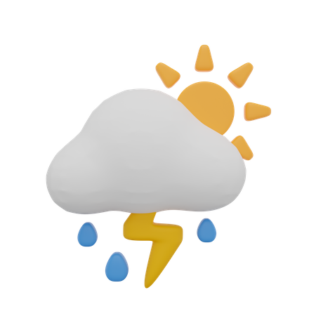 Cloud Rain Storm Thunder Day Sun Weather  3D Icon