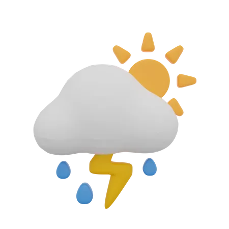 Cloud Rain Storm Thunder Day Sun Weather  3D Icon