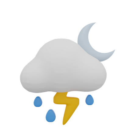 Cloud Rain Storm Thunder Night Moon Weather  3D Icon