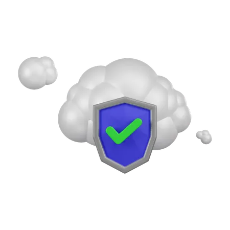 A 3 D Icon Depicting Cloud Computing With A Check Mark Shield Indicating Secure Cloud Storage And Data Protection 3D Icon