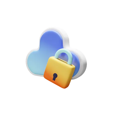 3 D Golden Colour Lock In Front Of A Cloud 3D Icon