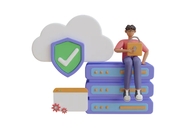 Cloud Server Security 3D Illustration