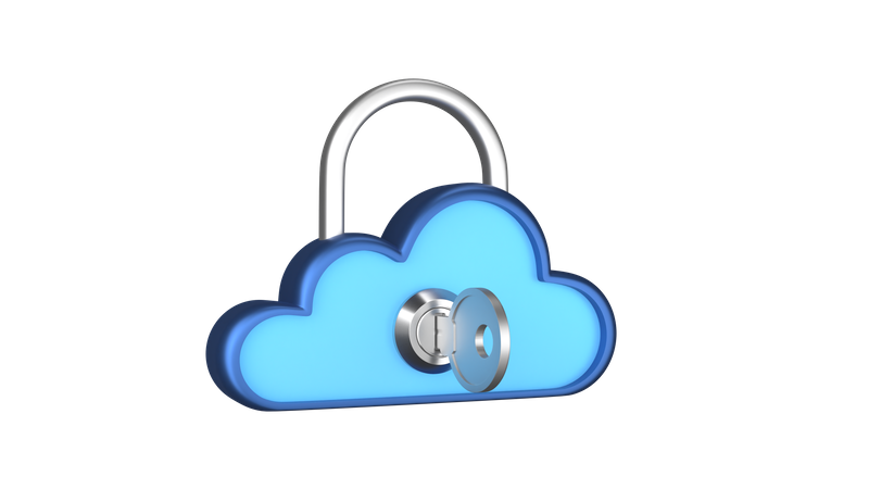 Cloud Storage Lock With Key  3D Illustration