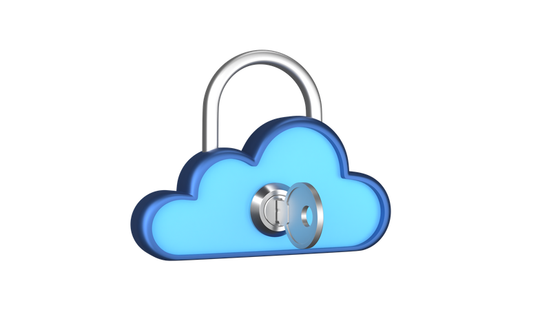 Cloud Storage Lock With Key  3D Illustration