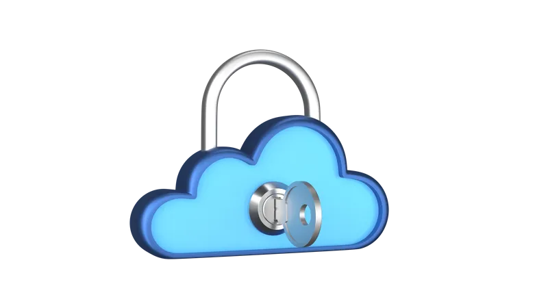 Cloud Storage Lock With Key  3D Illustration