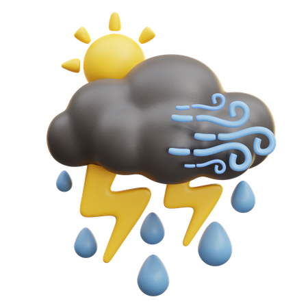 雲 太陽 雷 雨  3D Icon