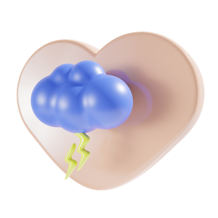 Cloud Thunder With Heart  3D Icon