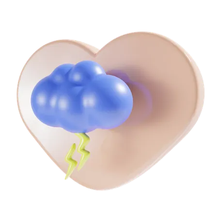 Cloud Thunder With Heart  3D Icon