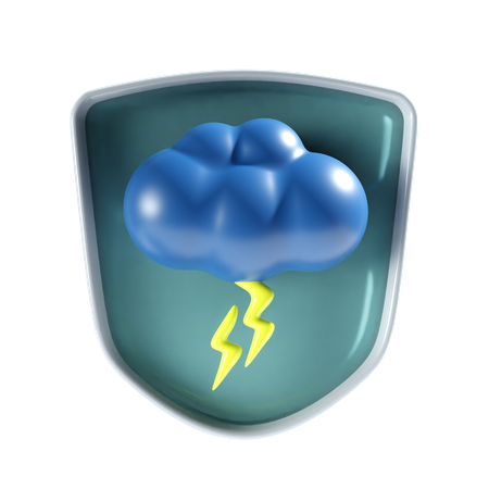 Cloud Thunder with shield  3D Icon