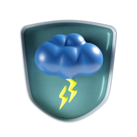 Cloud Thunder with shield  3D Icon